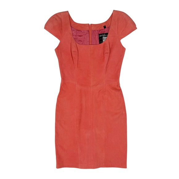 Michael Hoban Dresses & Skirts - Michael Hoban North Beach Leather Mini Dress Flamingo Pink Vintage Cap Sleeve
